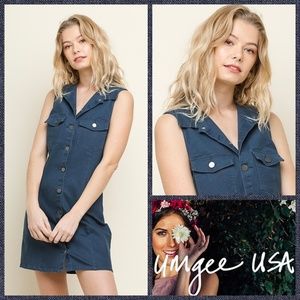 Umgee Button Front Sleeveless Mini Dress in Denim